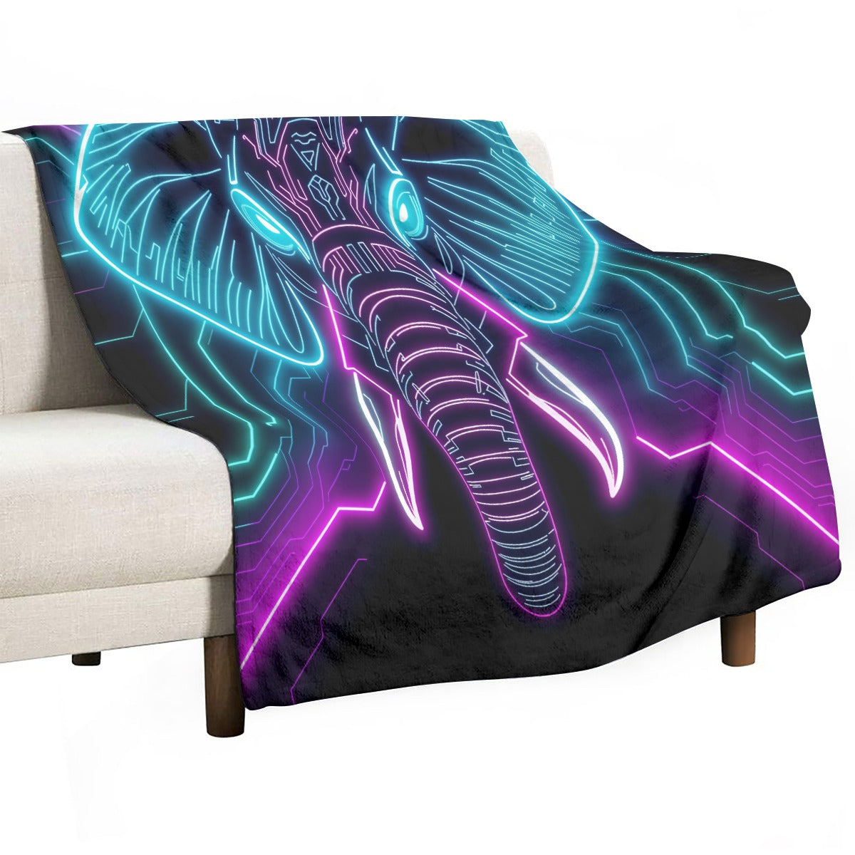 Neon Spirit Animal Elephant Flannel Blanket by Bazaar Design Style