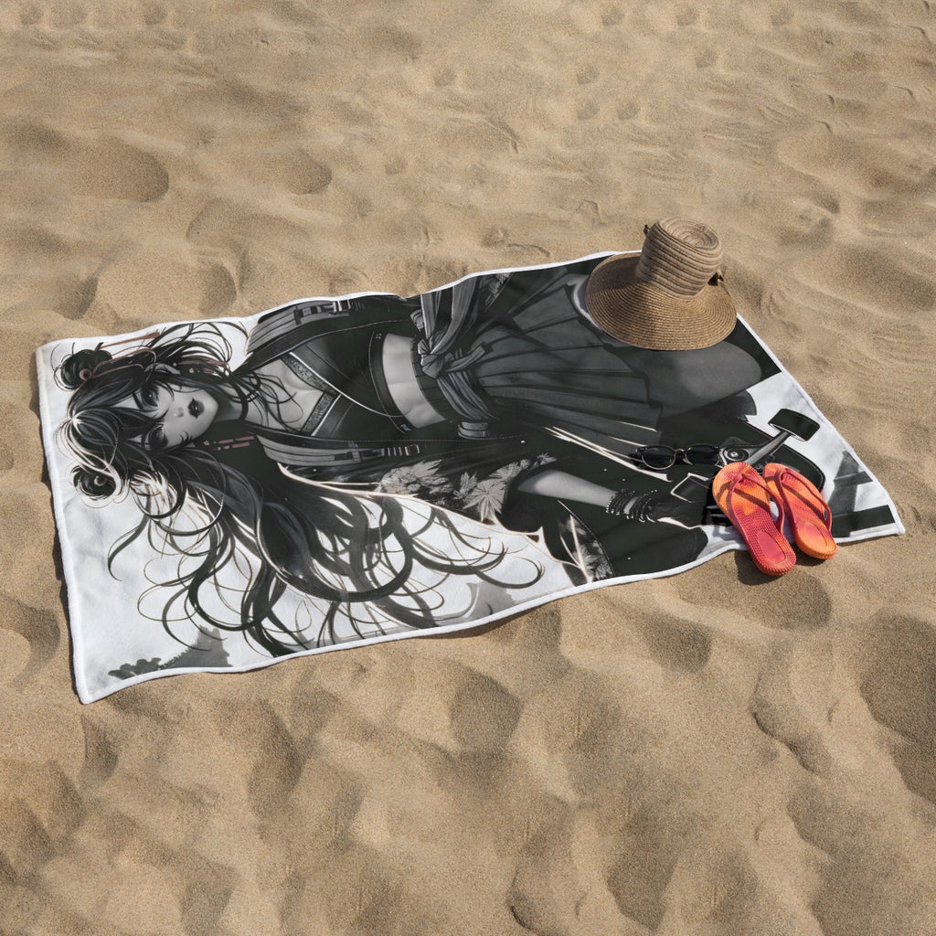 Anime Pin-up Girl Longboard Beach Towel by Bazaar Design Style