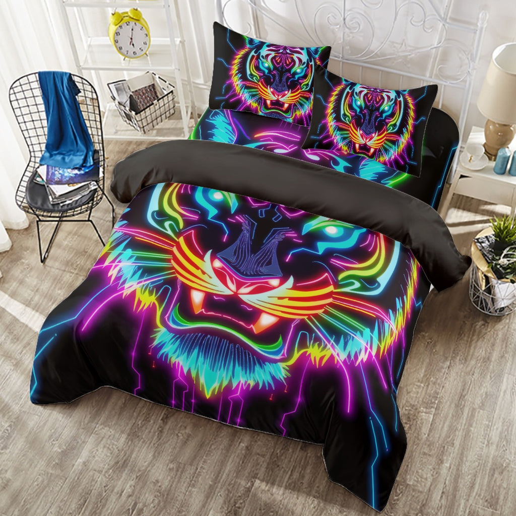 Neon Spirit Animal Tiger 4 Piece Duvet Set by Bazaar Design Style (K,CK)