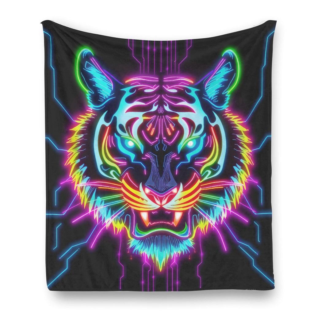 Neon Spirit Animal Tiger Flannel Blanket by Bazaar Design Style