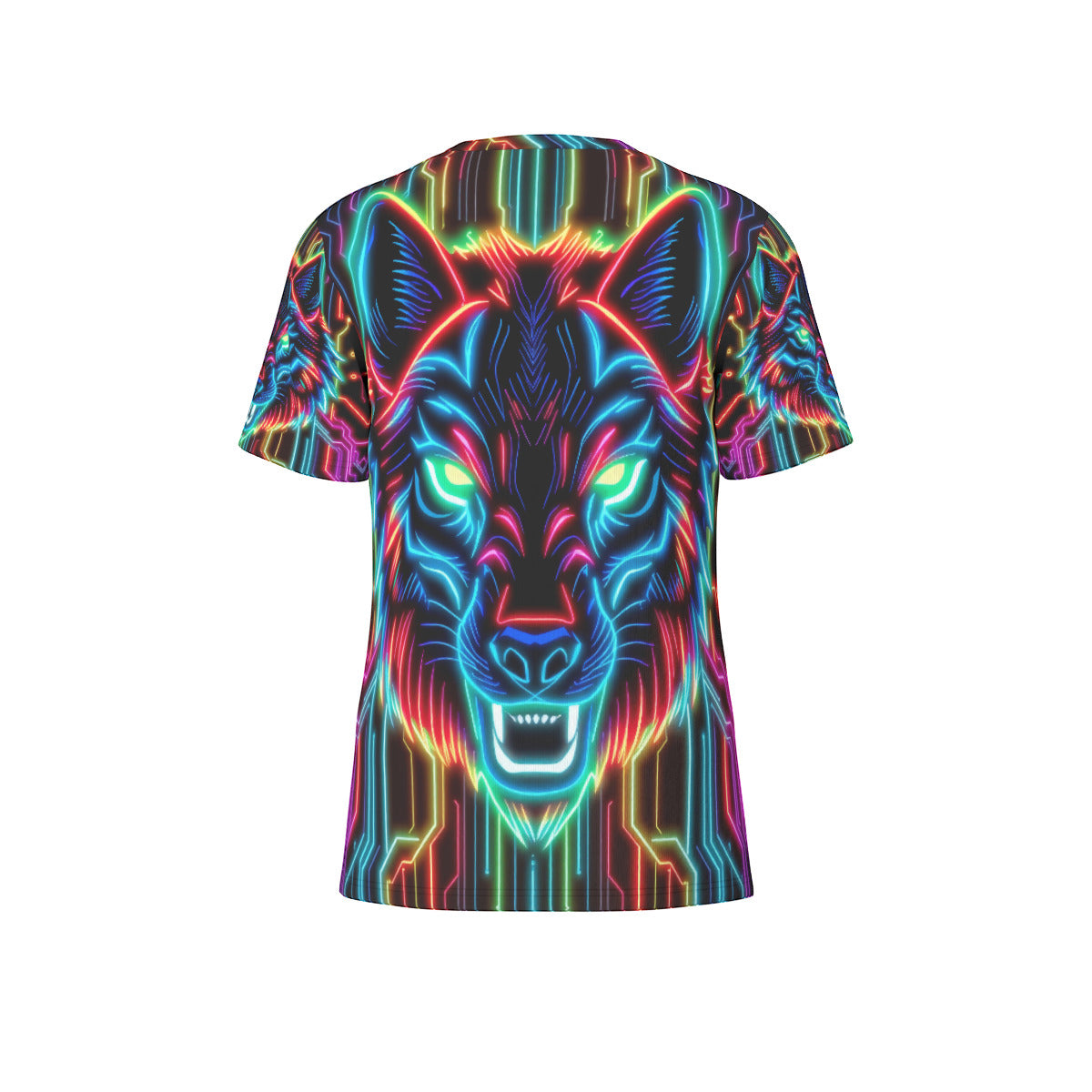 Neon Spirit Animal Wolf Cotton T-Shirt by Bazaar Design Style