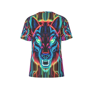 Neon Spirit Animal Wolf Cotton T-Shirt by Bazaar Design Style