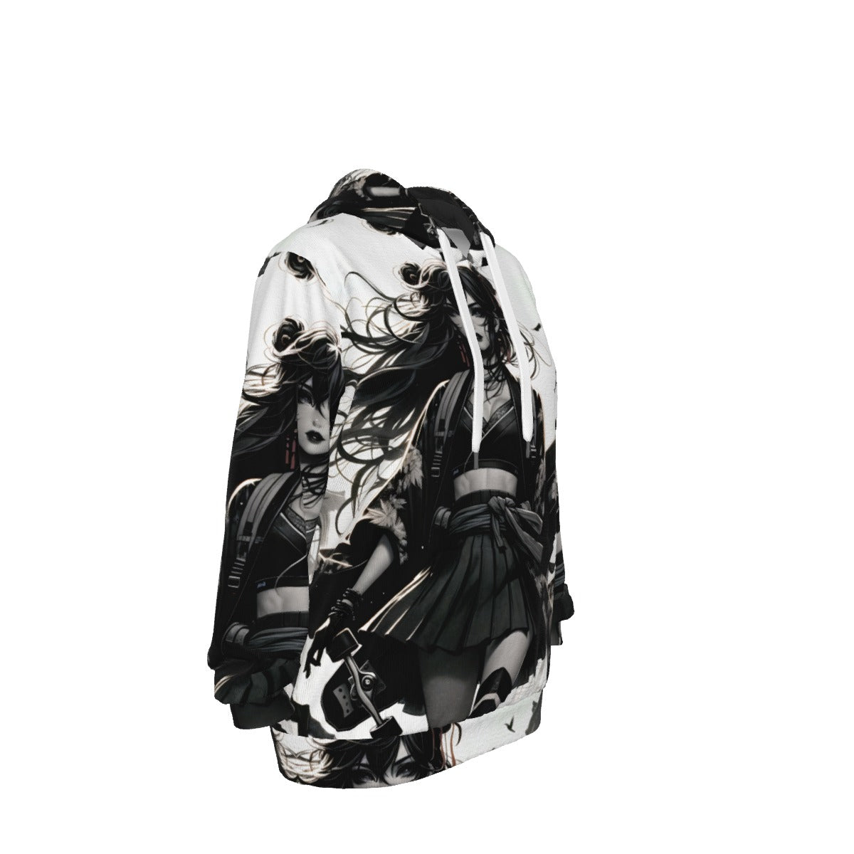 Anime Pin-Up Girl Longboard Cotton Pullover Hoodie by Bazaar Design Style