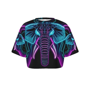 Neon Spirit Animal Elephant Crop Top T-Shirt