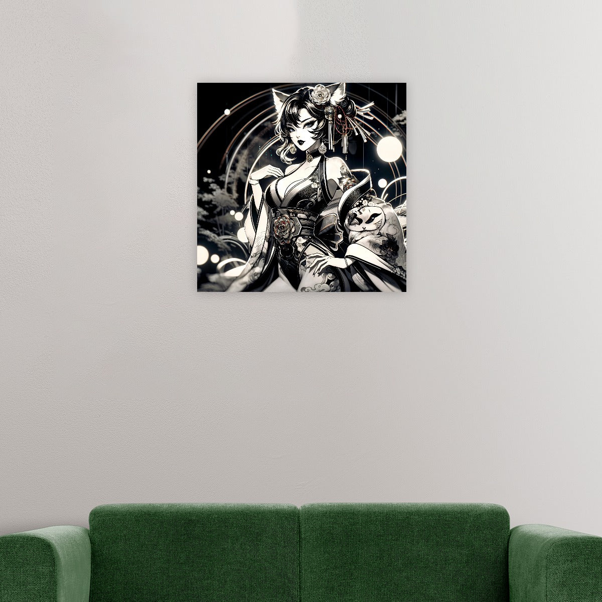 Anime Pin-up Girl Cat Canvas Print by Bazaar Design Style