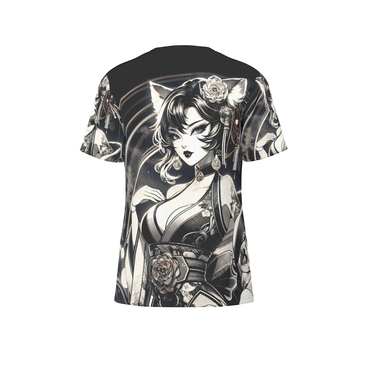 Anime Pin-Up Girl Cat Cotton T-Shirt by Bazaar Design Style