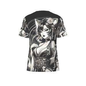 Anime Pin-Up Girl Cat Cotton T-Shirt by Bazaar Design Style