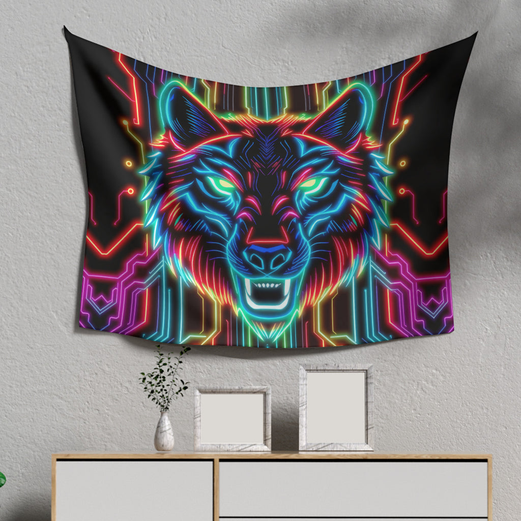 Neon Spirit Animal Wolf Tapestry by Bazaar Design Style