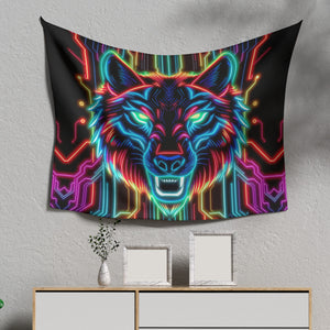 Neon Spirit Animal Wolf Tapestry by Bazaar Design Style