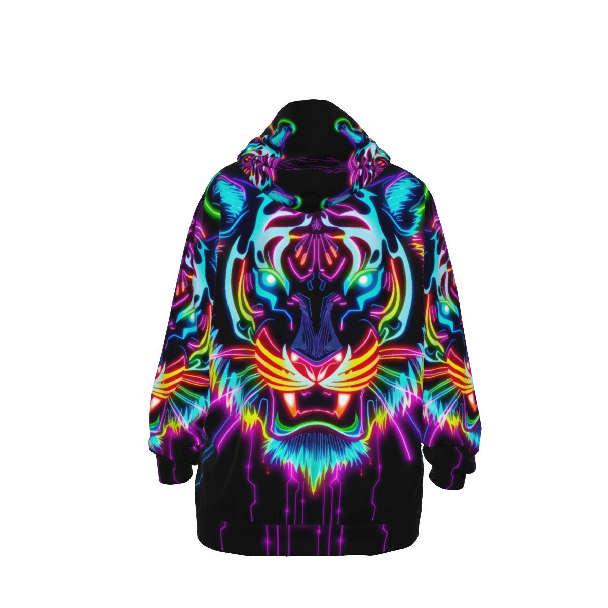 Neon Spirit Animal Tiger Cotton Pullover Hoodie by Bazaar Design Style