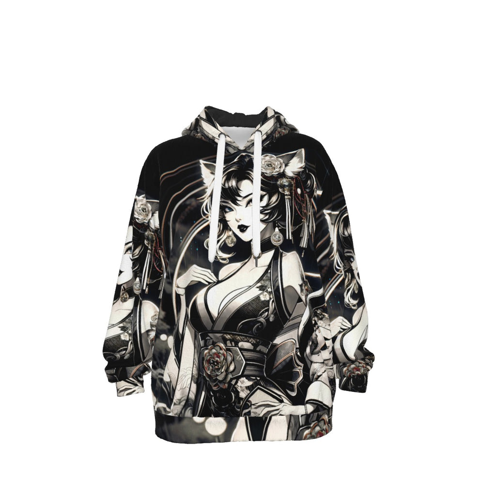 Anime Pin-Up Girl Cat Cotton Pullover Hoodie by Bazaar Design Style
