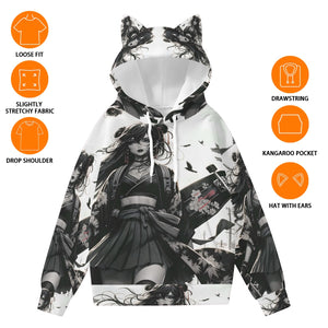 Anime Pin-Up Girl Longboard Hoodie with Ears by Bazaar Design Style
