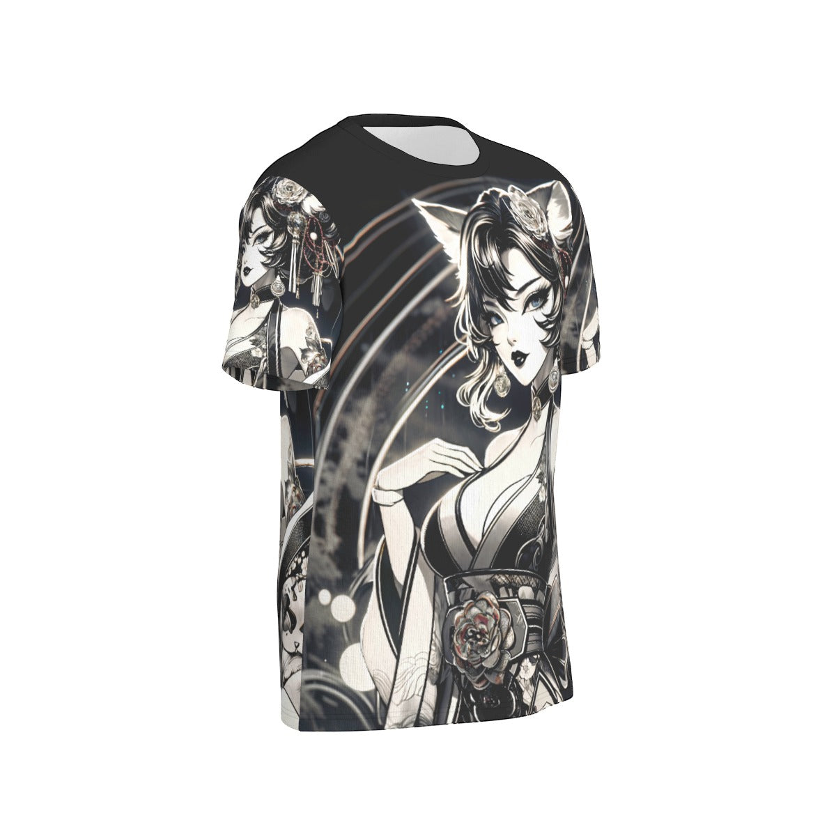Anime Pin-Up Girl Cat Cotton T-Shirt by Bazaar Design Style