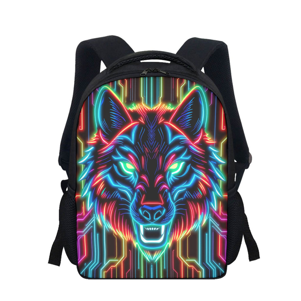 Neon Spirit Animal Wolf Student Backpack by Bazaar Design Style