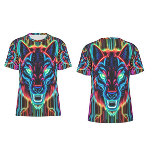 Neon Spirit Animal Wolf Cotton T-Shirt by Bazaar Design Style