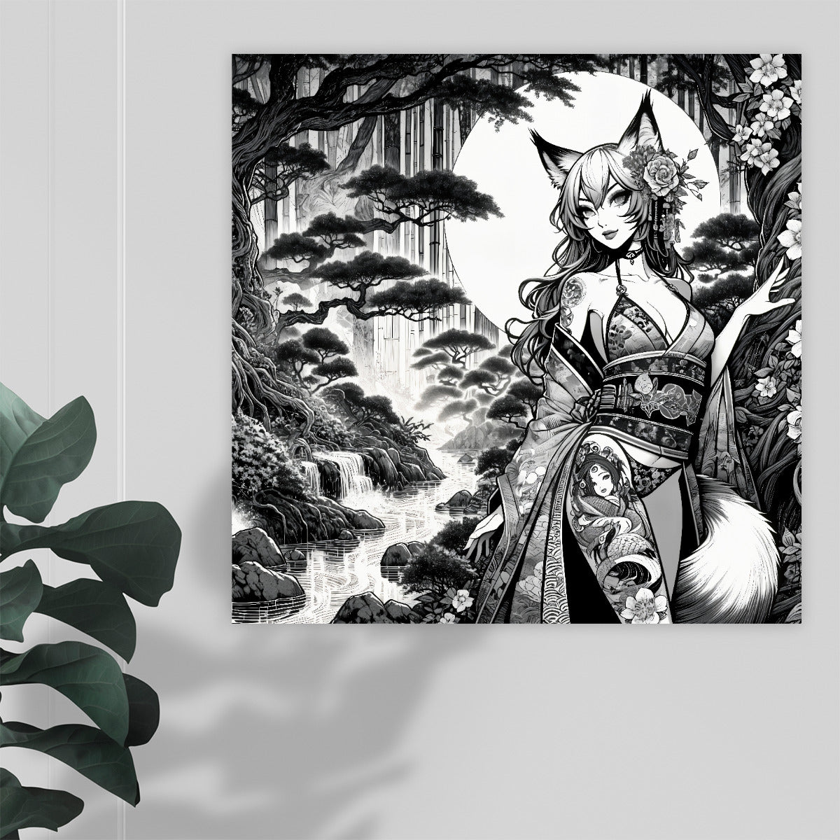 Anime Pin-up Girl Fox Canvas Print 1:1 by Bazaar Design Style