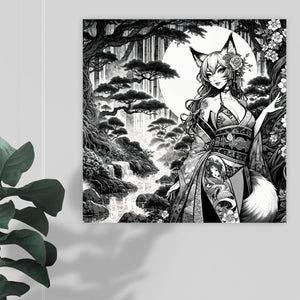 Anime Pin-up Girl Fox Canvas Print 1:1 by Bazaar Design Style