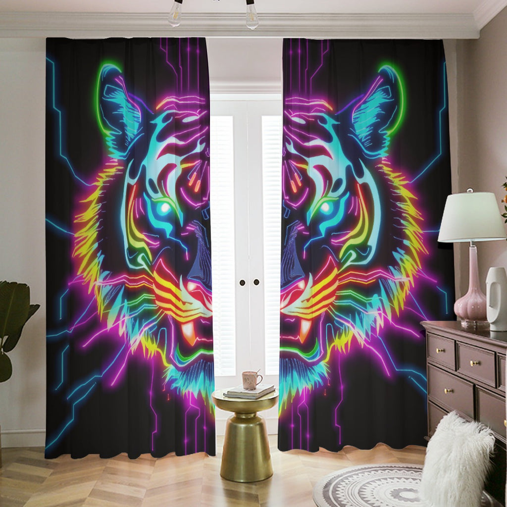Neon Spirit Animal Tiger Blackout Curtains with Hooks by Bazaar Design Style