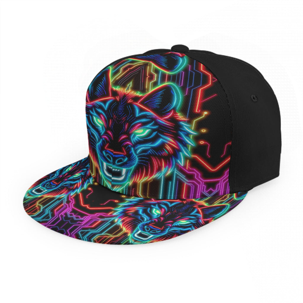 Neon Spirit Animal Wolf Snapback Hat by Bazaar Design Style