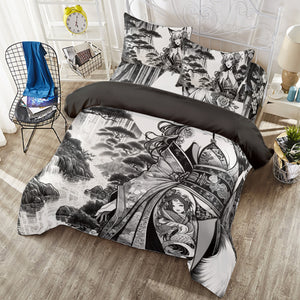 Anime Pin-up Girl Fox 4 Piece Duvet Set by Bazaar Design Style (K,CK)