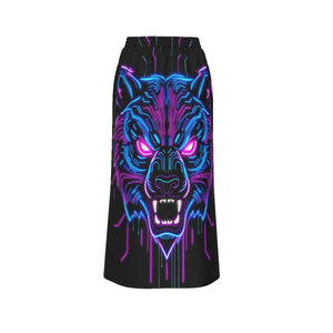Neon Spirit Animal Bear Cotton Slit Skirt