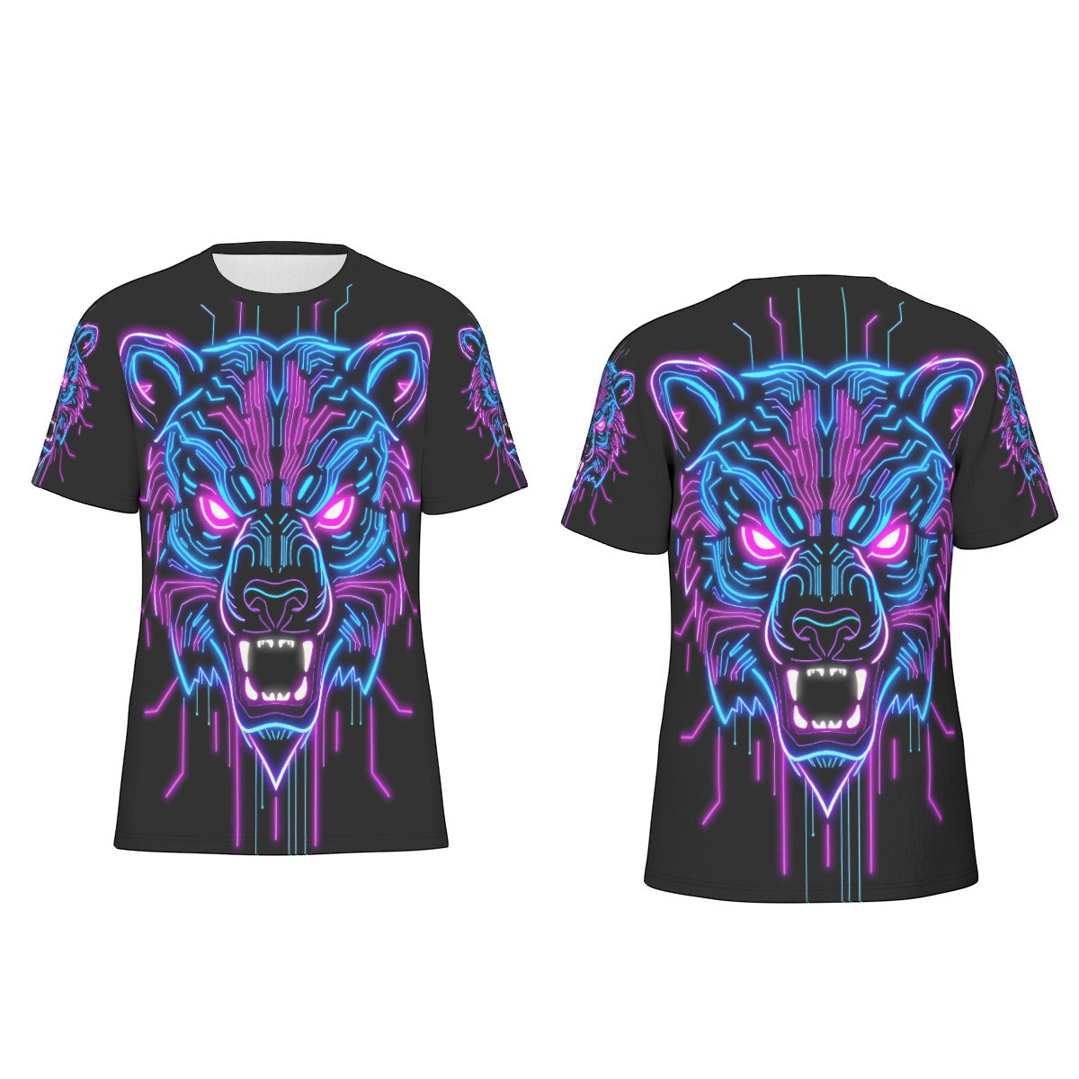 Neon Spirit Animal Bear Cotton T-shirt by Bazaar Design Style