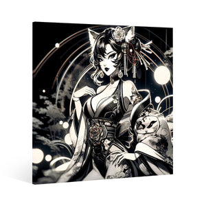 Anime Pin-up Girl Cat Canvas Print by Bazaar Design Style