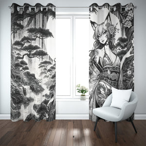 Anime Pin-up Girl Fox Blackout Curtains with Grommets by Bazaar Design Style