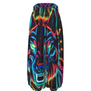 Neon Spirit Animal Wolf Lantern Pants by Bazaar Design Style