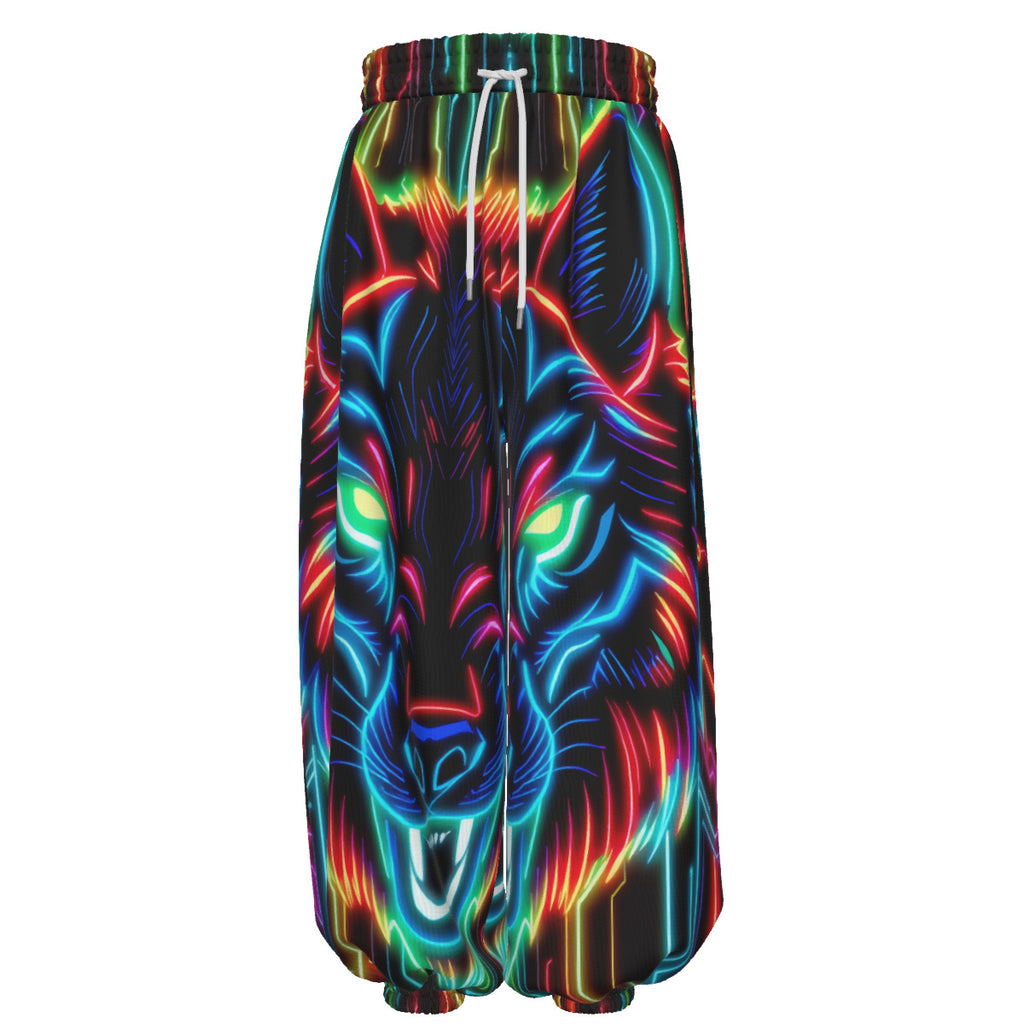 Neon Spirit Animal Wolf Lantern Pants by Bazaar Design Style