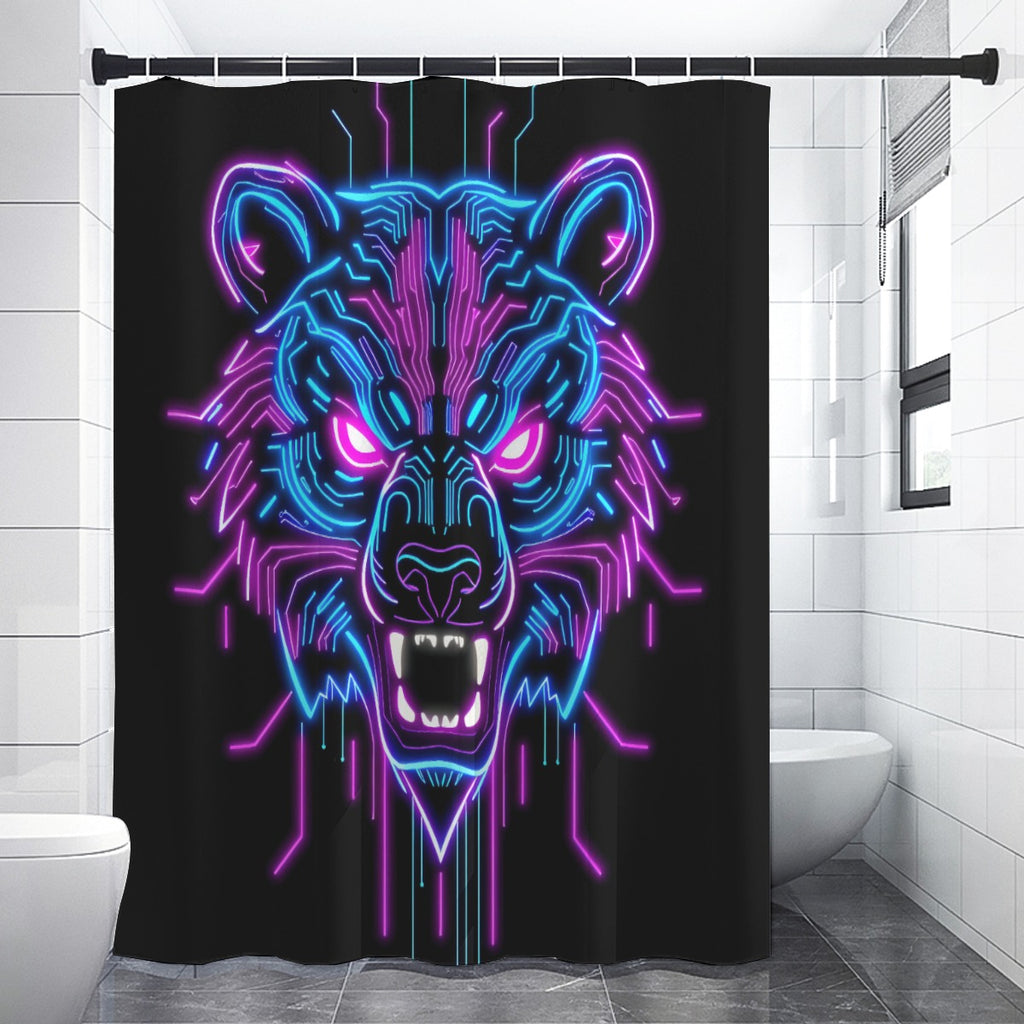 Neon Spirit Animal Bear Shower Curtain by Bazaar Design Style