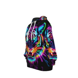 Neon Spirit Animal Tiger Cotton Pullover Hoodie by Bazaar Design Style