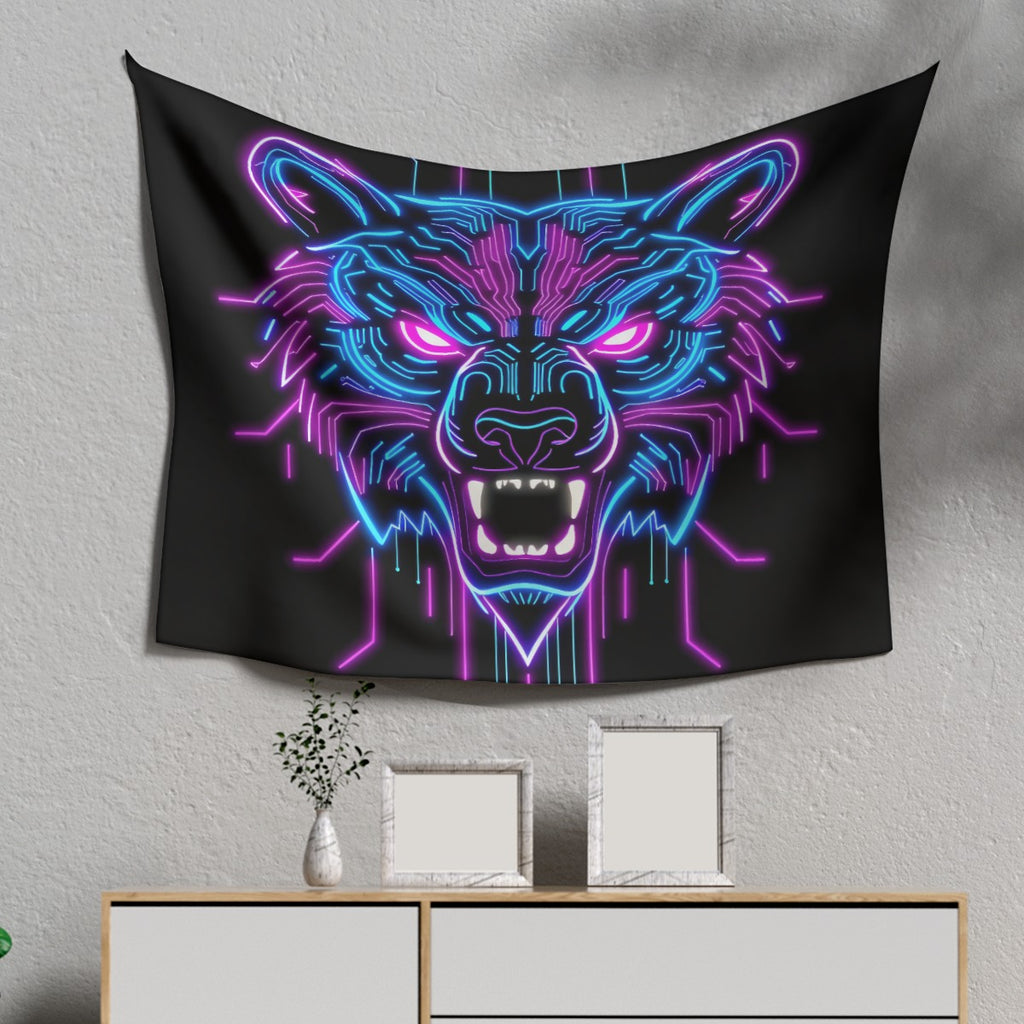 Neon Spirit Animal Bear Tapestry by Bazaar Design Style
