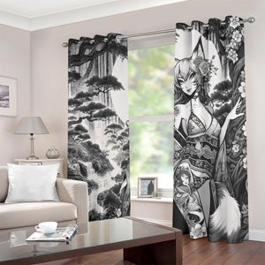 Anime Pin-up Girl Fox Blackout Curtains with Grommets by Bazaar Design Style