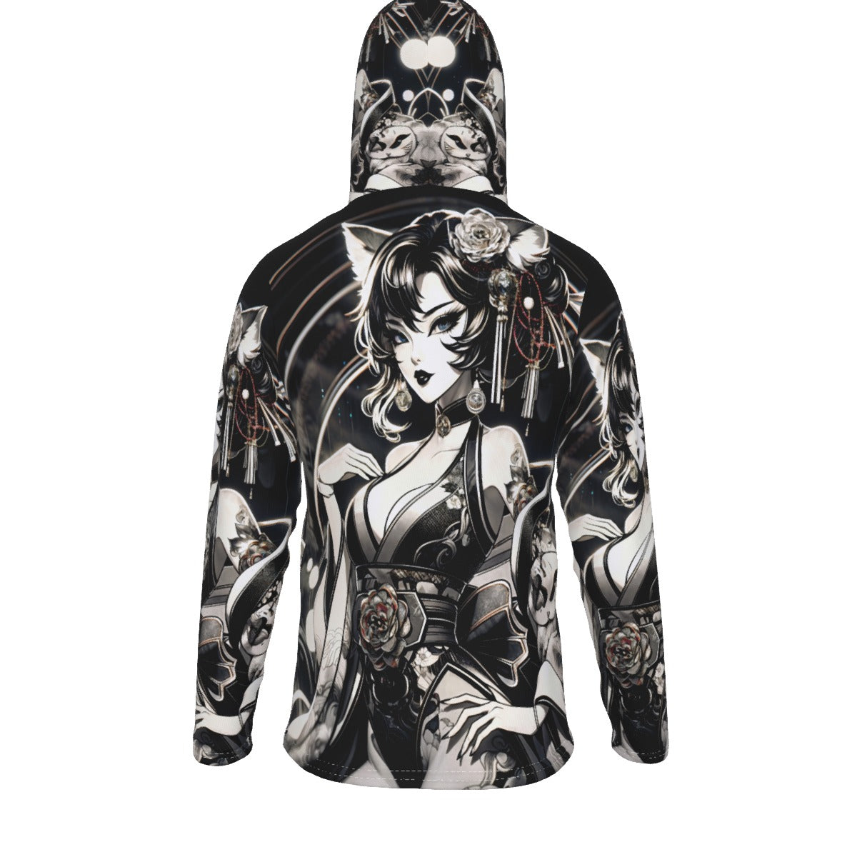 Anime Pin-Up Girl Cat Hoodie with Mask by Bazaar Design Style