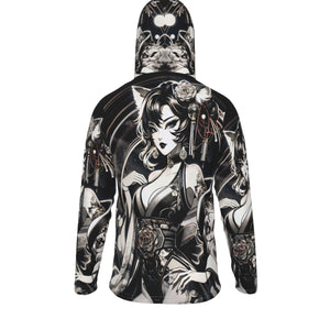 Anime Pin-Up Girl Cat Hoodie with Mask by Bazaar Design Style