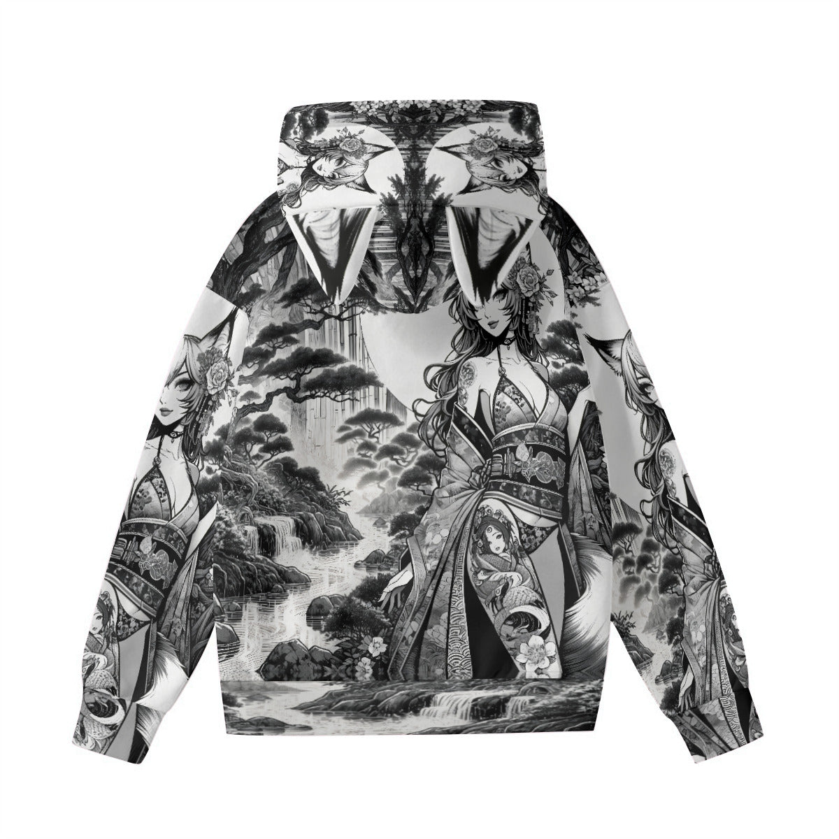 Anime Pin-up Girl Fox Hoodie with Ears by Bazaar Design Style