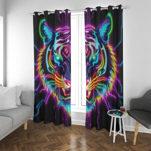 Neon Spirit Animal Tiger Blackout Curtains with Grommets by Bazaar Design Style