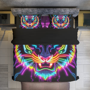 Neon Spirit Animal Tiger 4 Piece Duvet Set by Bazaar Design Style (K,CK)