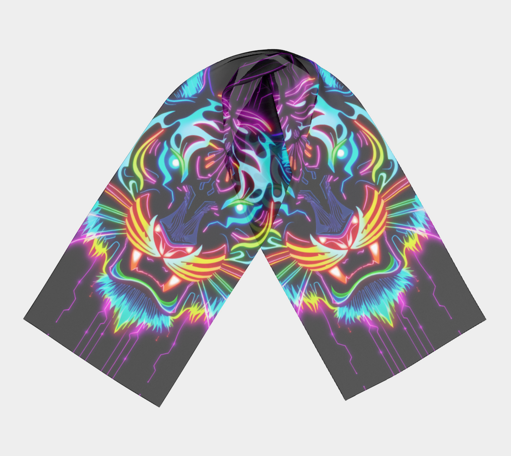 Neon Spirit Animal Tiger Long Shawl by Bazaar Design Style