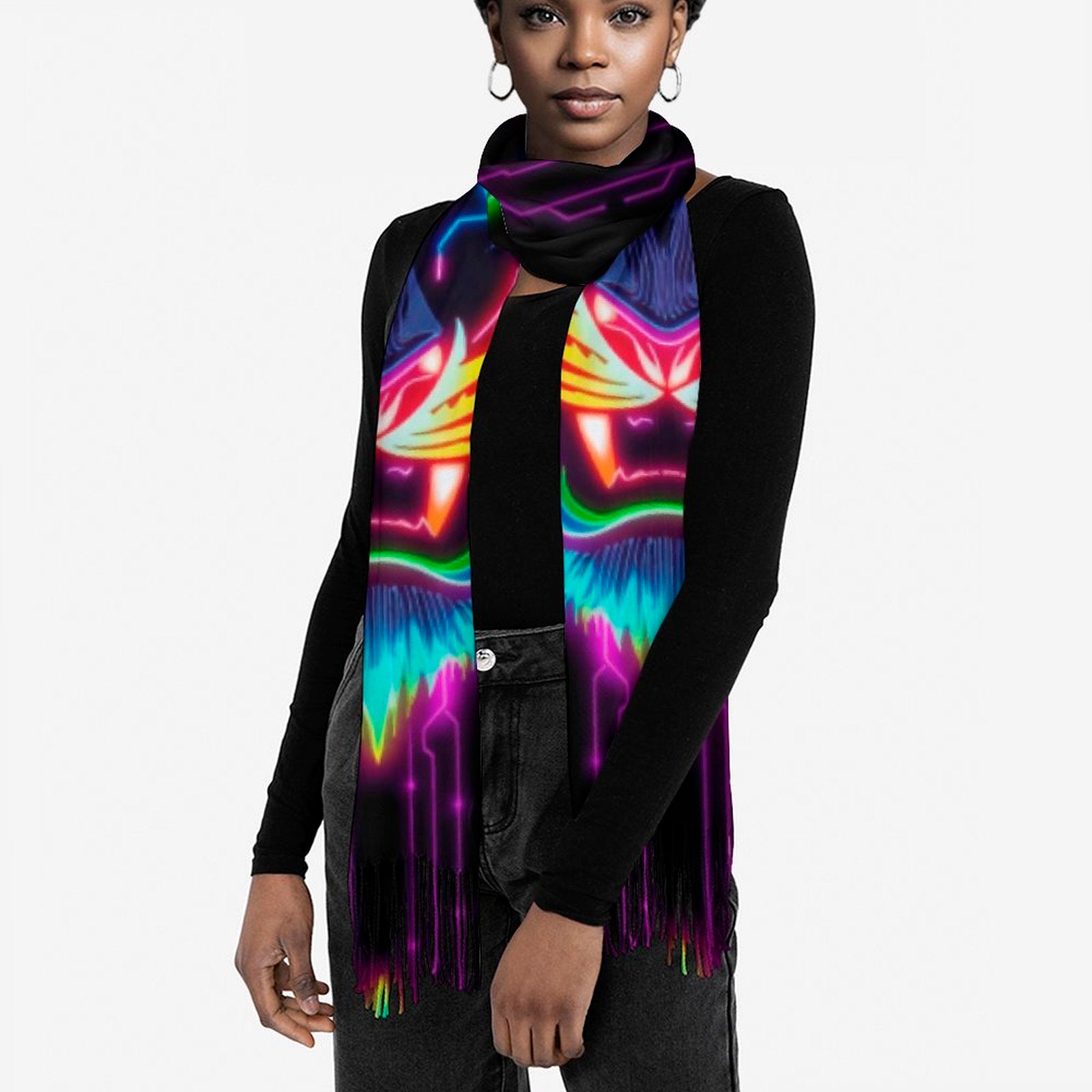 Neon Spirit Animal Tiger Pashmina by Bazaar Design Style
