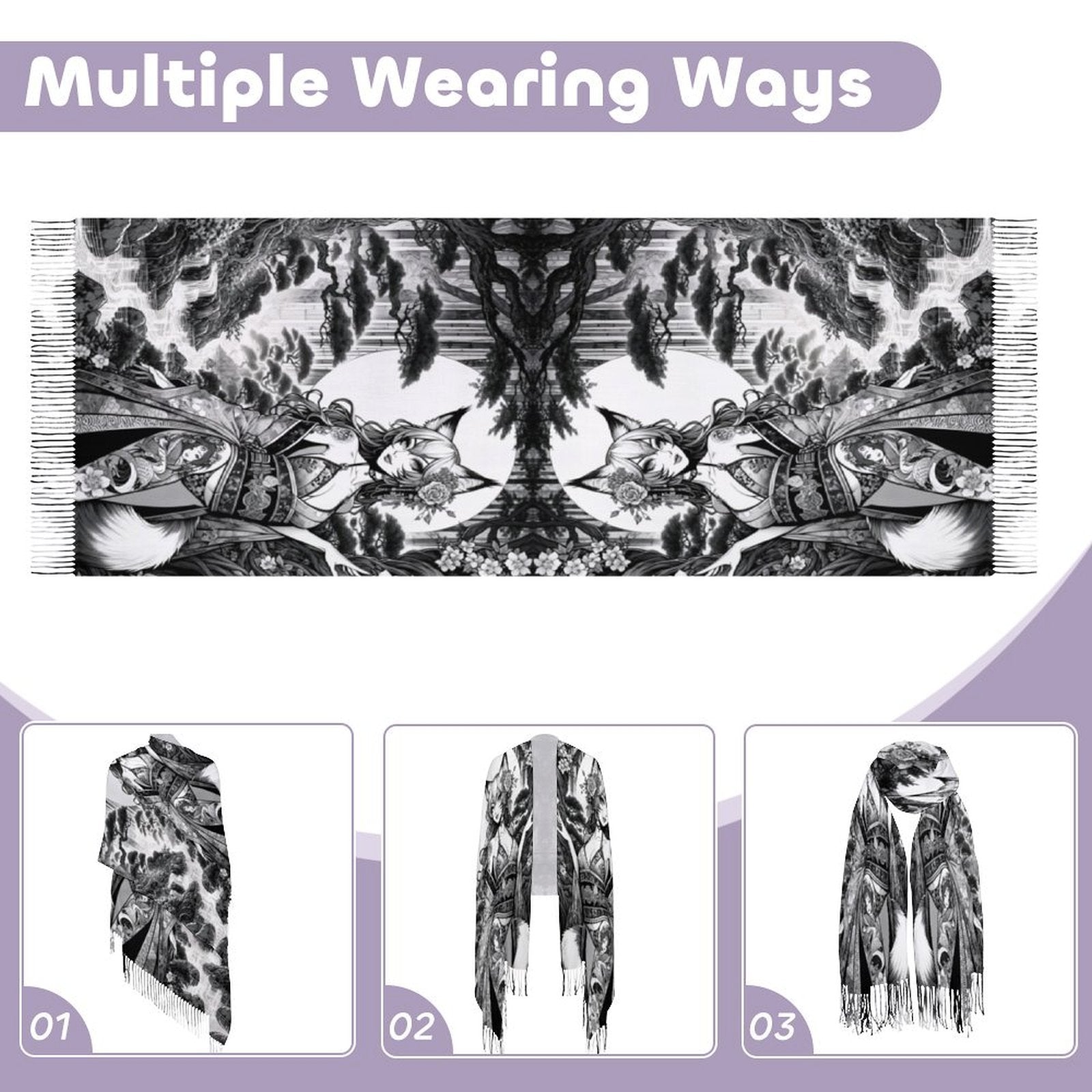 Anime Pin-up Girl Fox Pashmina by Bazaar Design Style