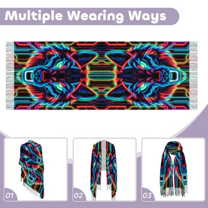Neon Spirit Animal Wolf Pashmina by Bazaar Design Style