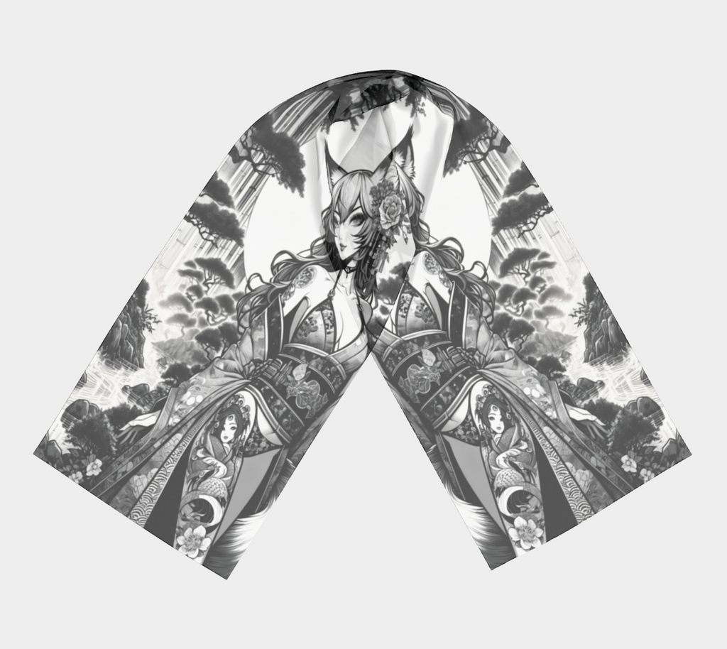 Anime Pin-up Girl Fox Long Shawl by Bazaar Design Style
