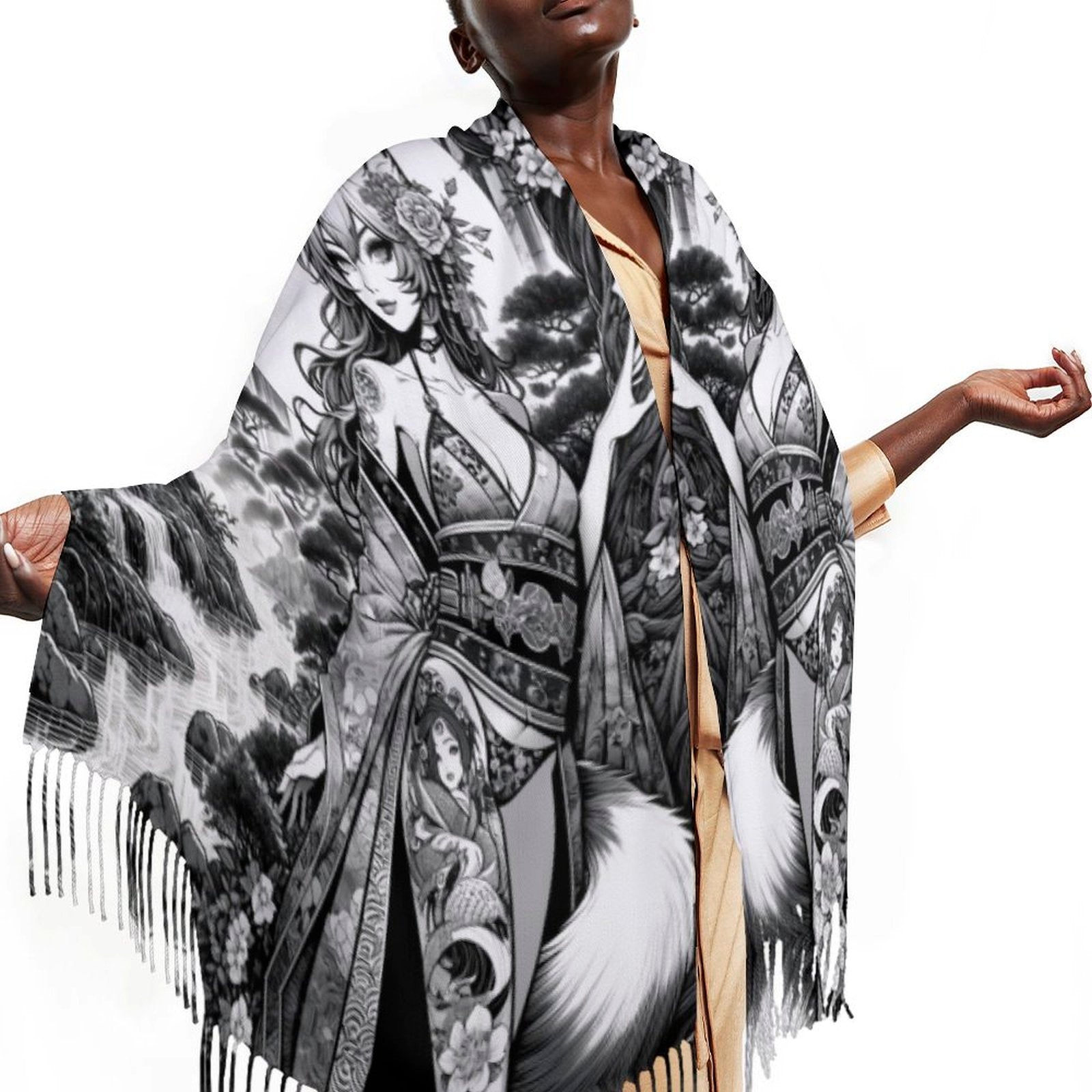 Anime Pin-up Girl Fox Pashmina by Bazaar Design Style