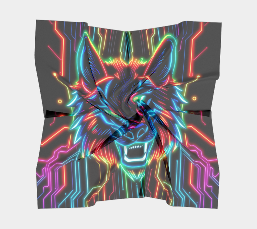 Neon Spirit Animal Wolf Square Shawl by Bazaar Design Style