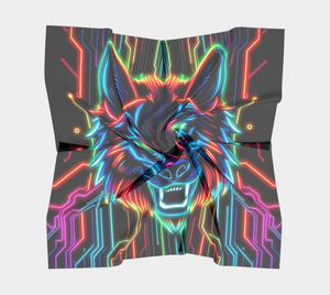 Neon Spirit Animal Wolf Square Shawl by Bazaar Design Style