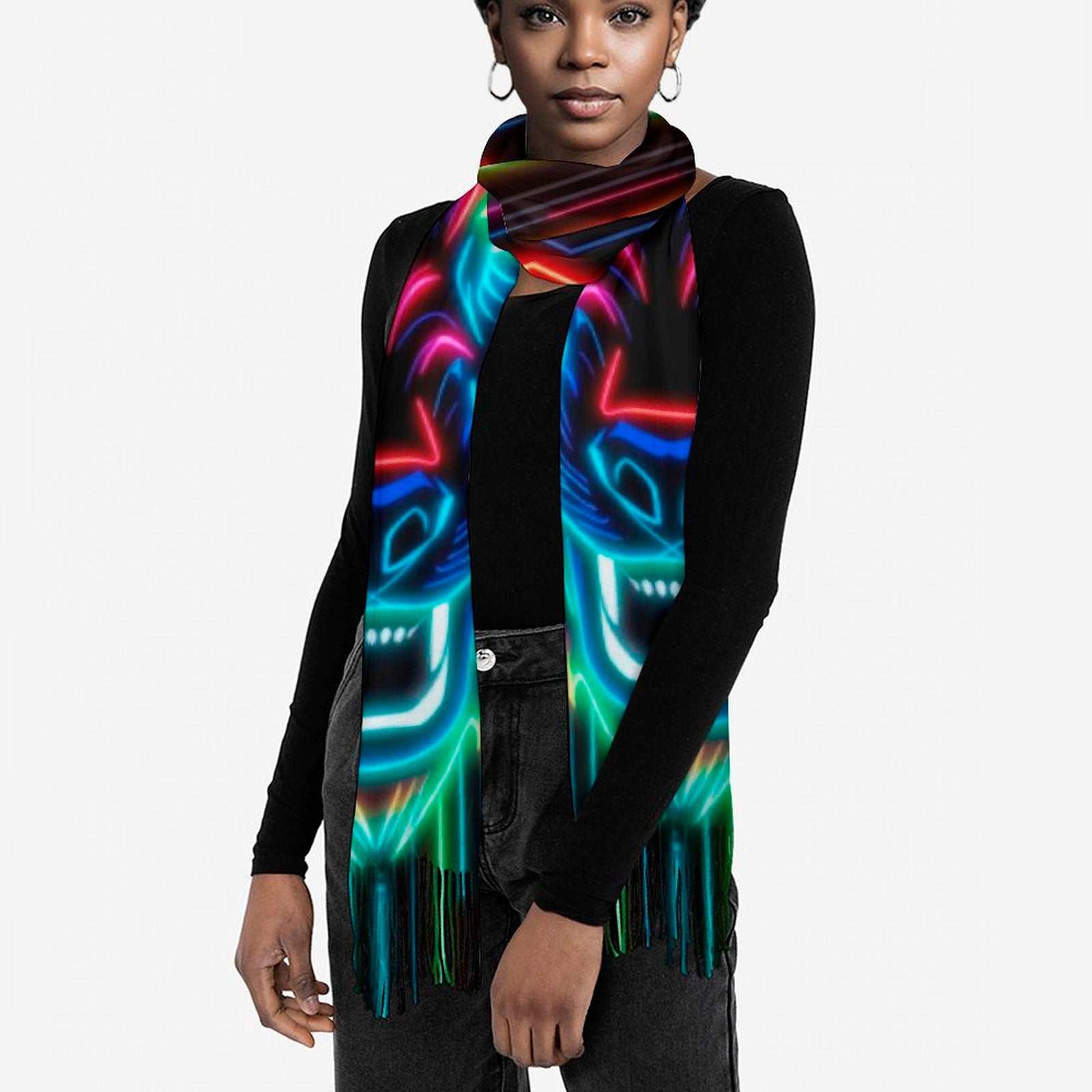 Neon Spirit Animal Wolf Pashmina by Bazaar Design Style