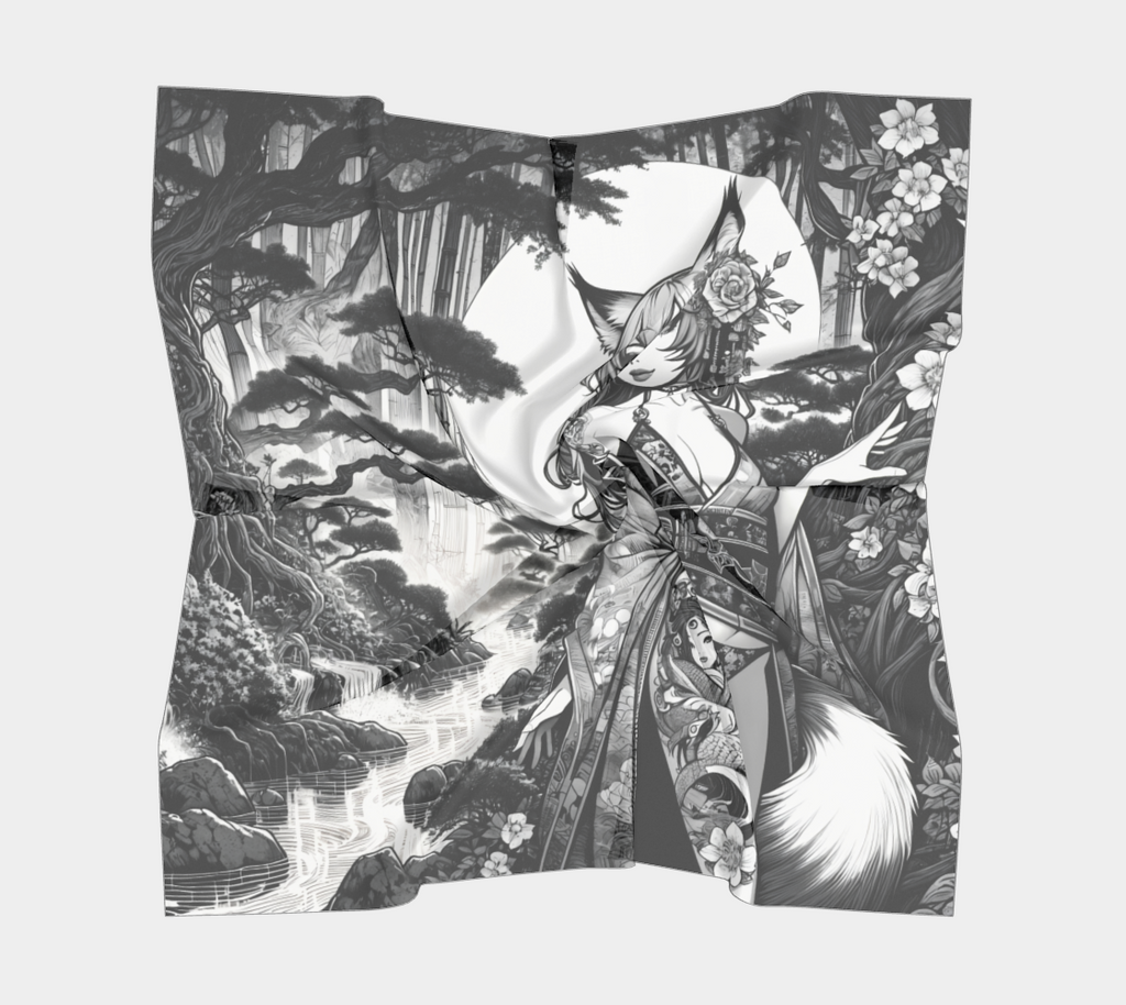 Anime Pin-up Girl Fox Square Shawl by Bazaar Design Style