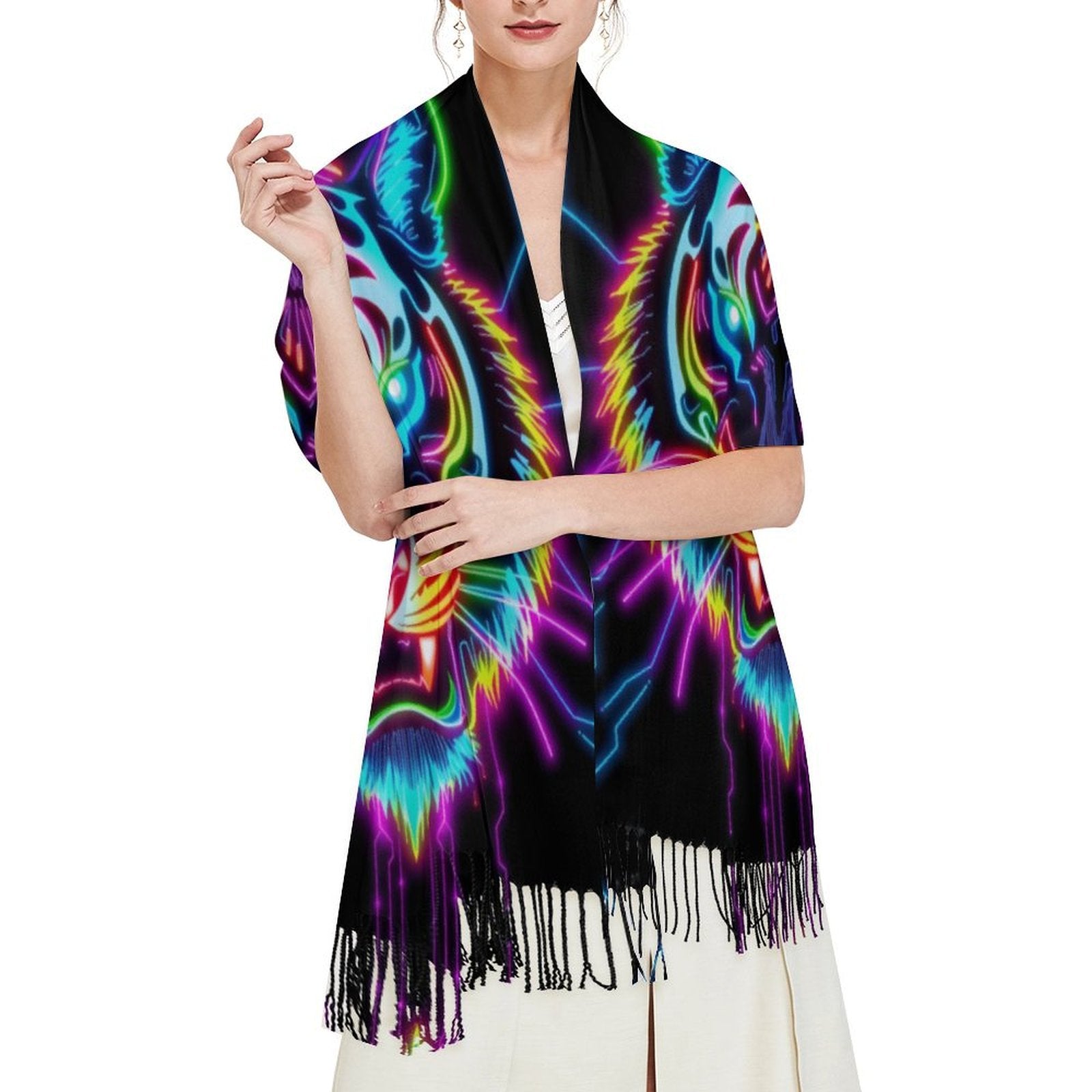 Neon Spirit Animal Tiger Pashmina by Bazaar Design Style
